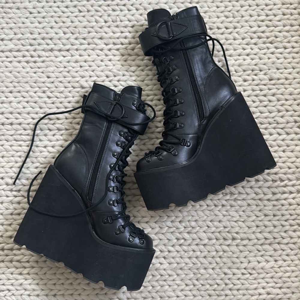 Current Mood Black Platform Combat Boots - Picture 2 of 7